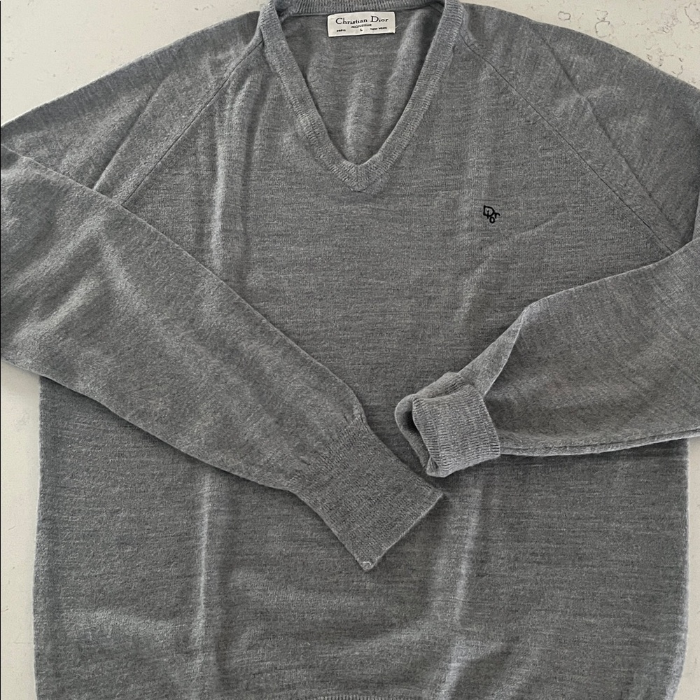 Christian Dior Monsieur Men's Charcoal V-Neck Sweater with embroidered Logo